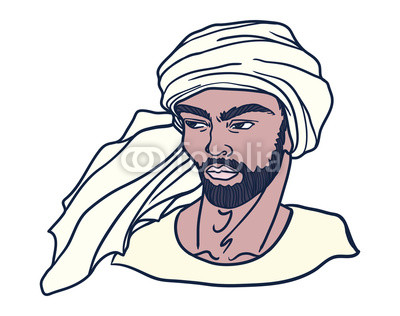 400x316 Hand Drawn Line Art Illustration Of A Bearded Man Wearing A Turban