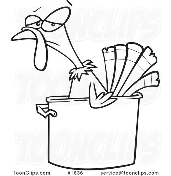 581x600 Cartoon Black And White Line Drawing Of A Turkey Bird In A Pot