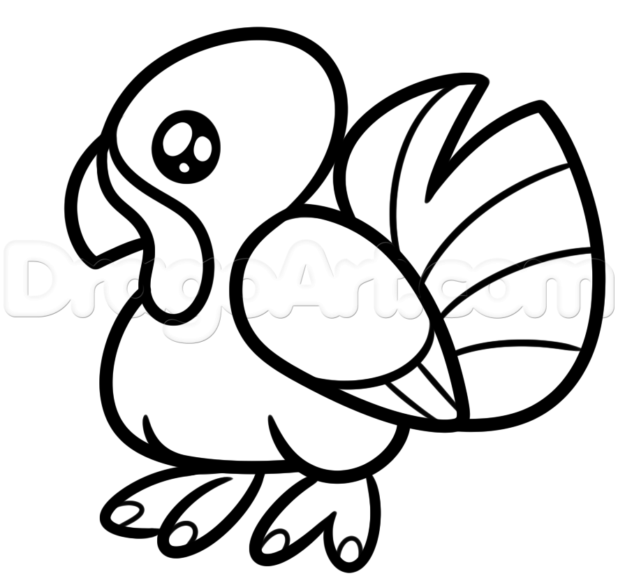 885x834 How To Draw A Simple Turkey, Step