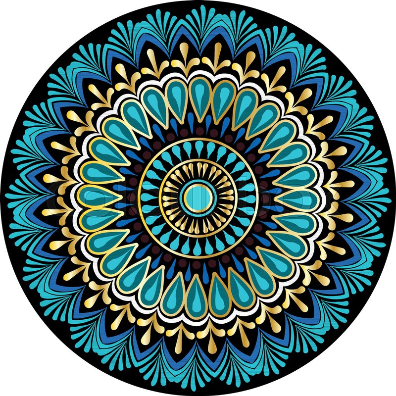 800x800 Drawing Of A Floral Mandala In Gold, Stock Vector Colourbox
