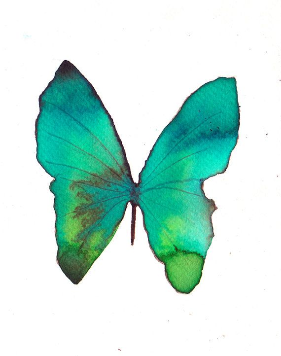 570x722 Turquoise Green Butterfly Original Art Watercolour Painting