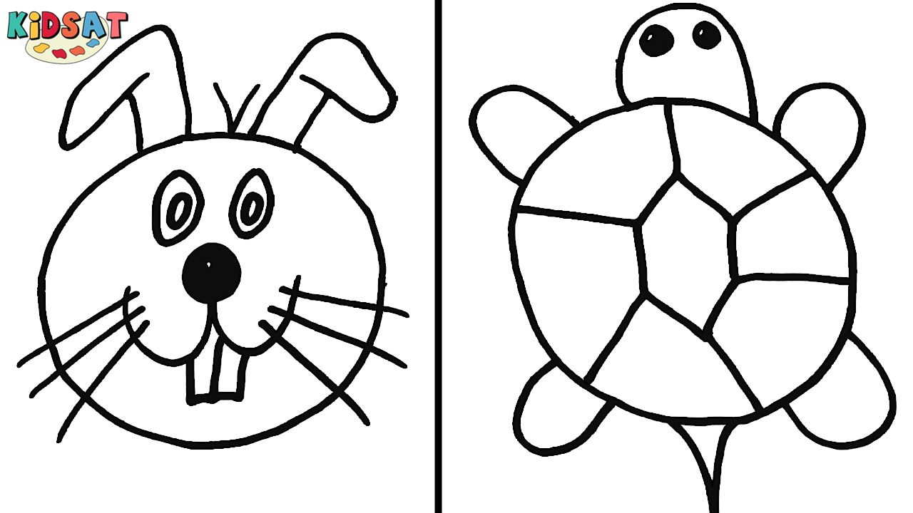 1280x720 Learn How To Draw And Color A Turtle And A Rabbit Face For Kids
