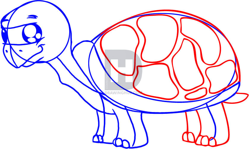 838x504 How To Draw A Cartoon Turtle, Step