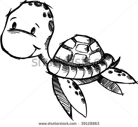 450x413 Doodle Sketchy Sea Turtle Vector Illustration