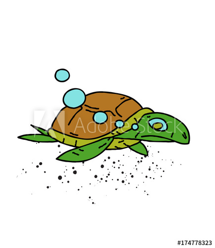 434x500 Swimming Turtle Cartoon Hand Drawn Image Original Colorful