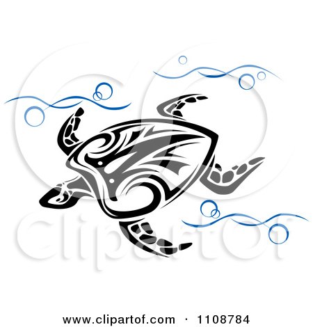 450x470 Clipart Swimming Tribal Sea Turtle In Blue Waves
