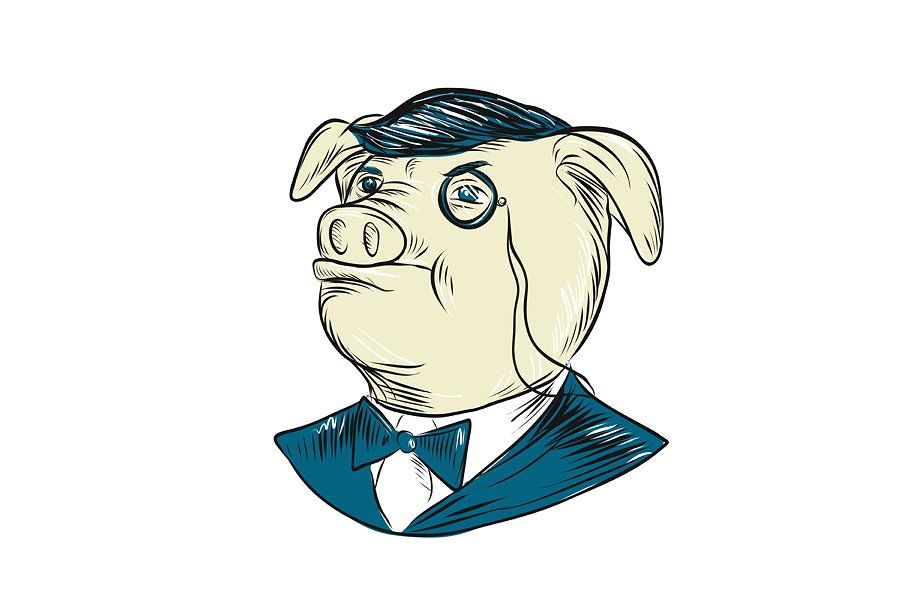 910x607 Mister Pig Monocle Drawing