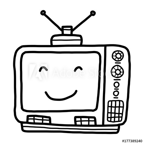 500x500 Television Cartoon Vector And Illustration, Black And White