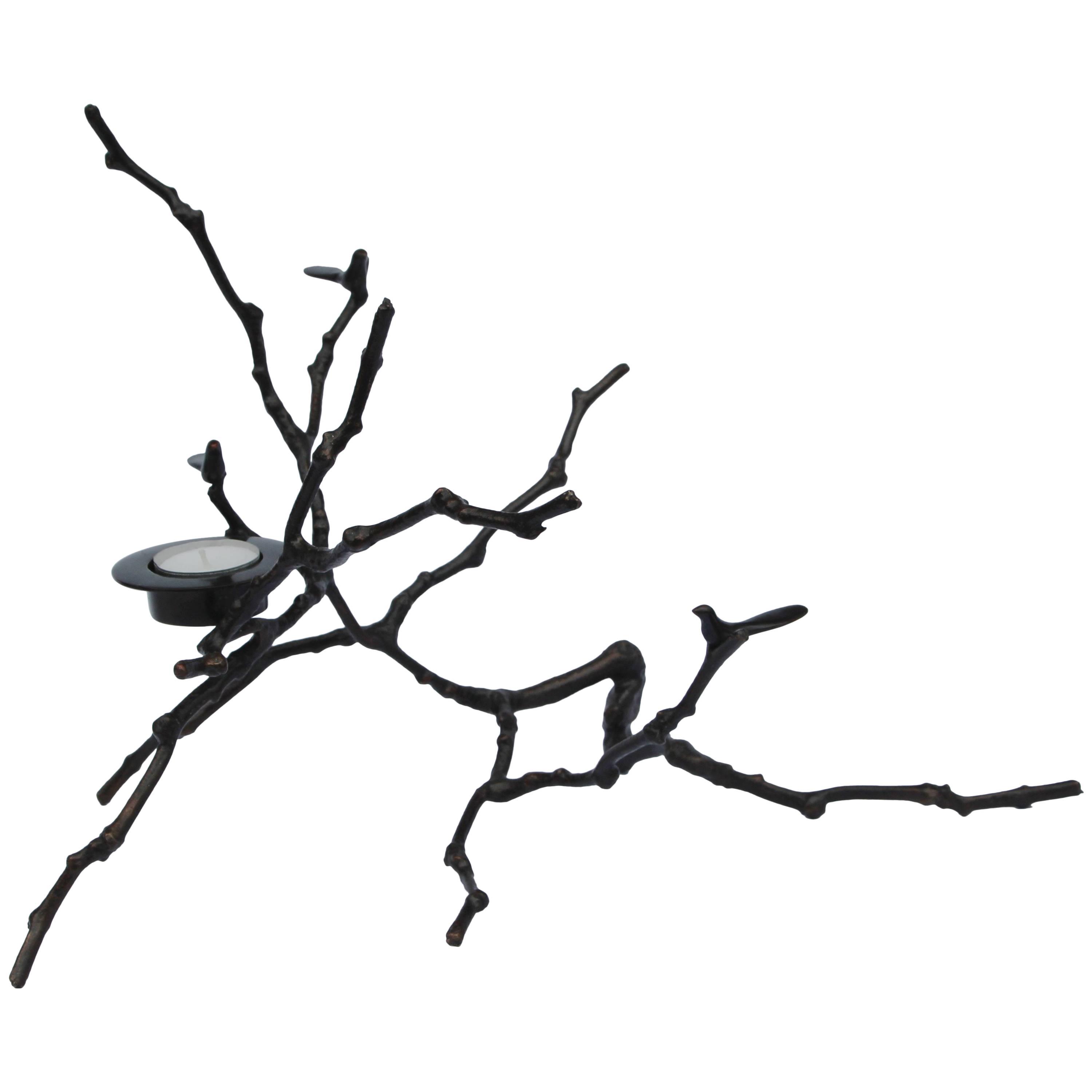 3000x3000 Bronze Cast Magnolia Twig T Light Holder With Dark Patina, Tall