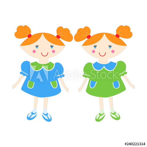500x500 Vector Illustration With Sister Or Twins On White Background