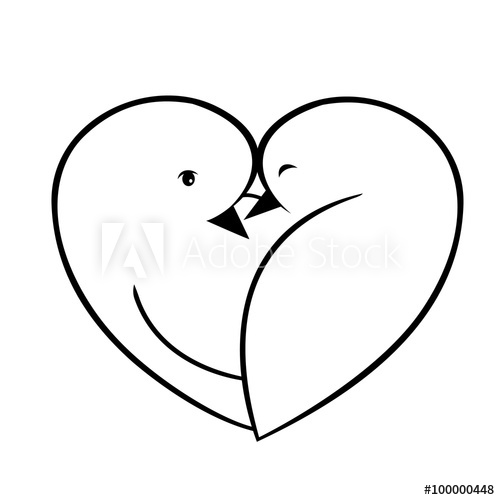 500x500 Two Birds In Shape Of Heart, Vector Illustration