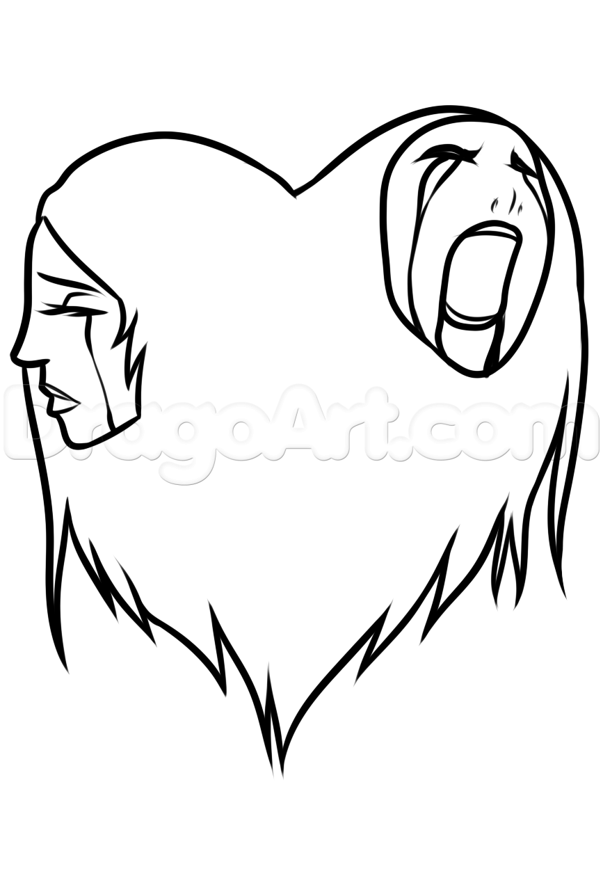 867x1249 Two Faces Tattoo Drawing, Step