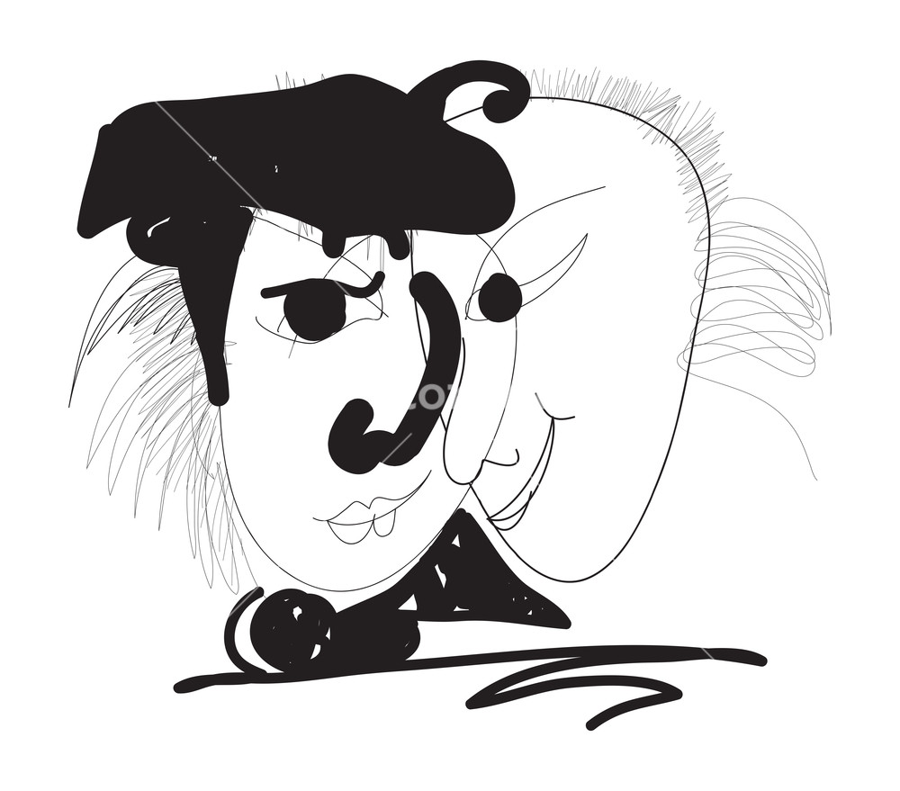 1000x879 Drawing Of Two Head Of Man End Girl Made Software Royalty Free