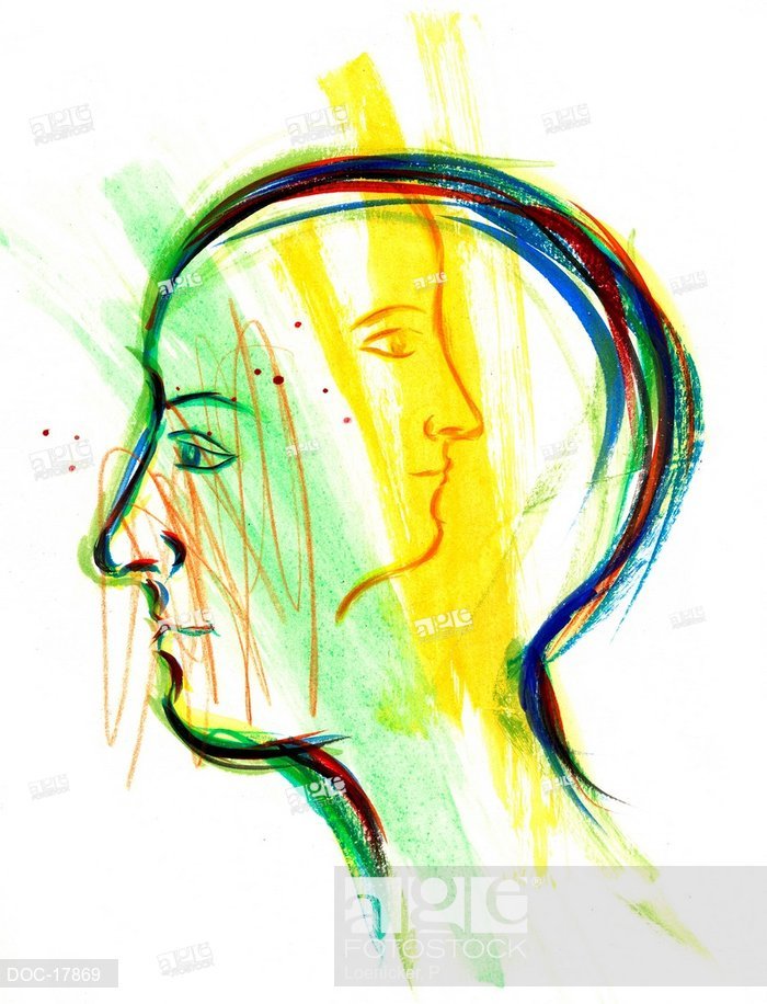 700x916 Illustration Of Two Faces In One Head