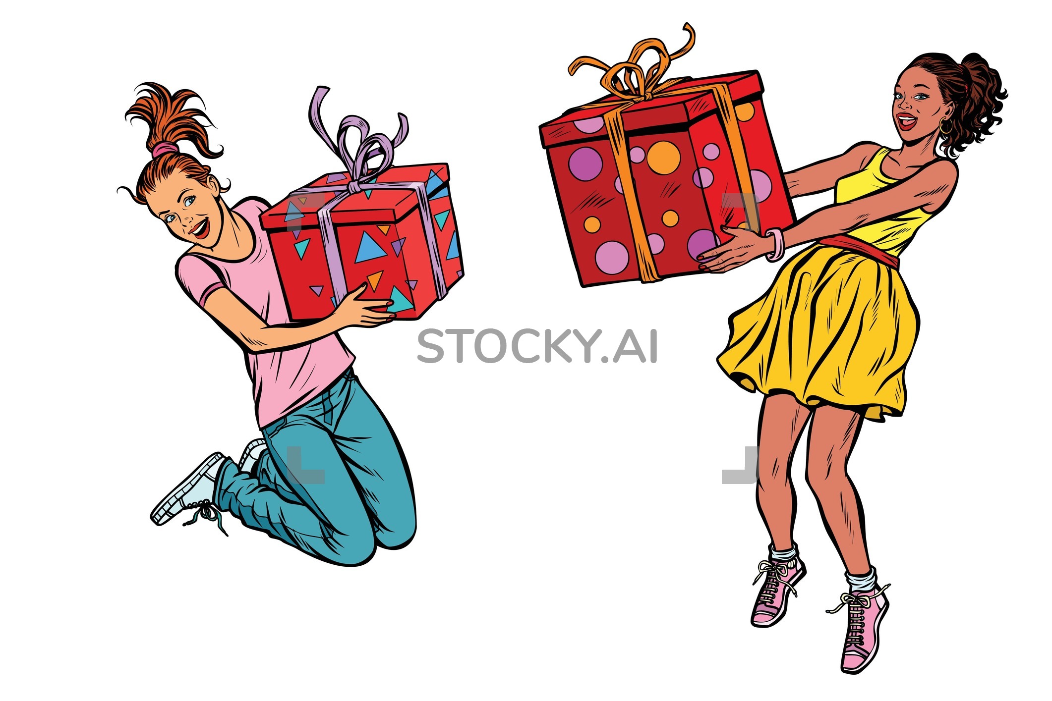 2122x1415 Image Of Two Girls Joyful With Gifts