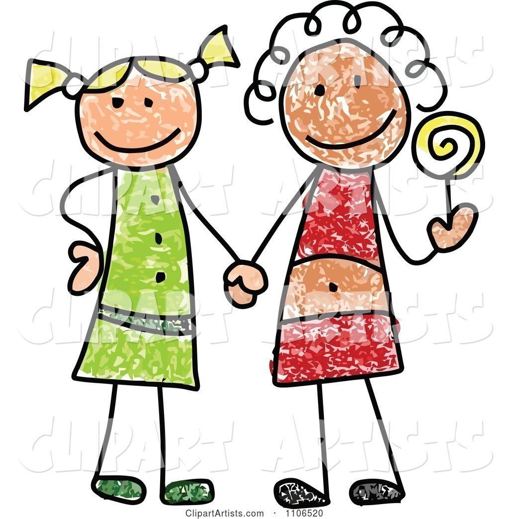 1024x1044 Stick Drawing Of Two Best Friend Girls Holding Hands And A Loli