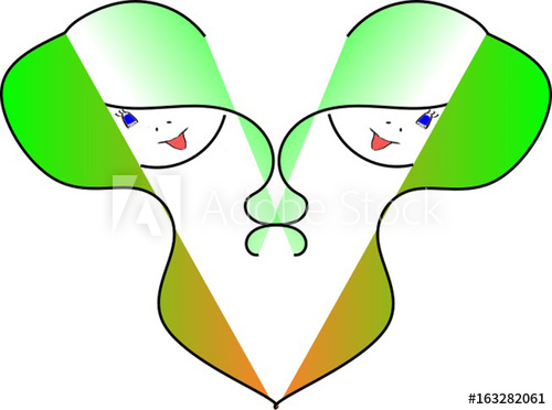 500x372 Abstract Drawing, Two Girls With Green Hair