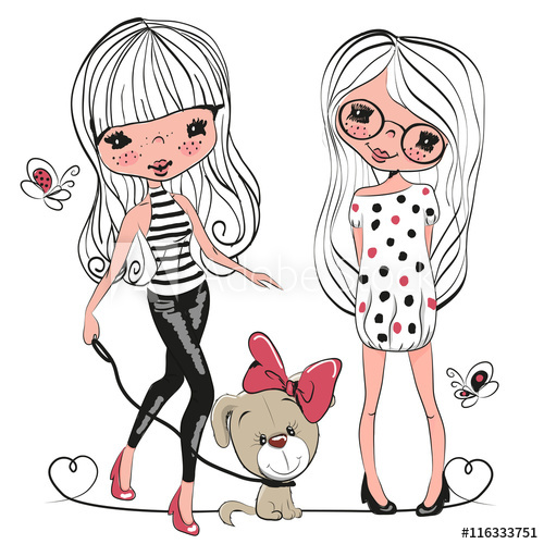 500x500 Two Cute Girls And A Dog