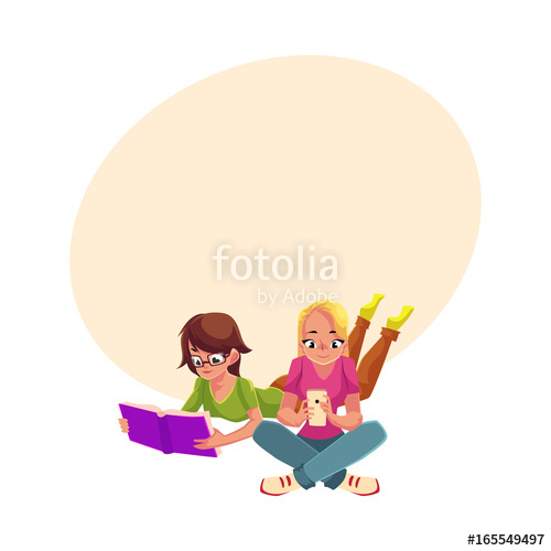 500x500 Two Girls, Woman In Glasses Reading Book While Lying On Her