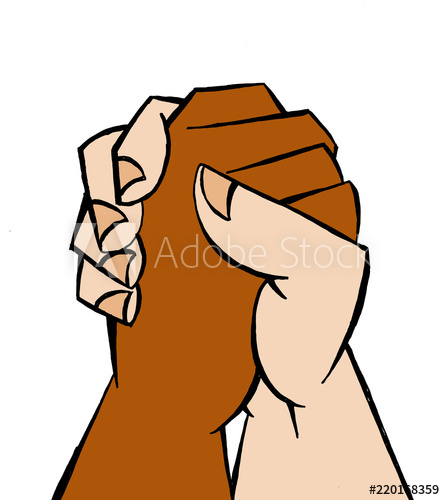 445x500 Illustration Of Two Cubist Hands Of Different Races Narrowing Each