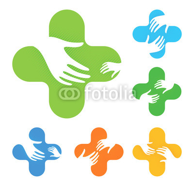 400x384 Isolated Abstract Colorful Cross With Two Hands Reaching Each