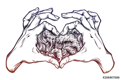 500x334 Two Hands Making Heart Sign With Drawn Water Waves In The Night