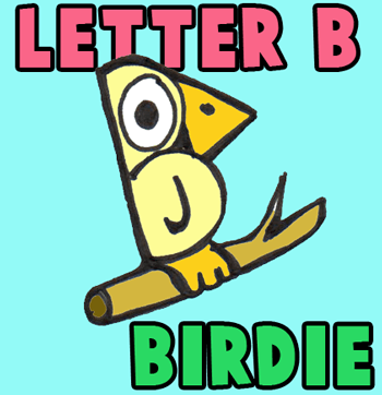 350x362 How To Draw Cartoon Birds With Alphabet Letter B Version Two