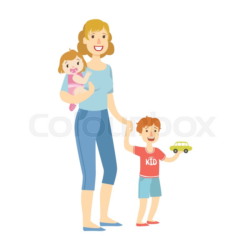 800x800 Mother With Two Kids, Baby Daughter Stock Vector Colourbox