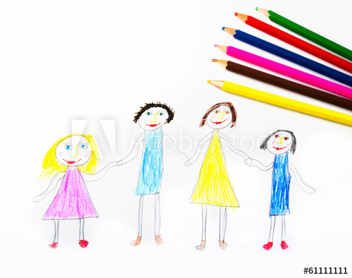 500x394 Drawing Of Family With Two Kids