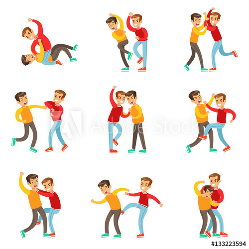 500x500 Two Boys Fist Fight Positions, Aggressive Bully In Long Sleeve Red