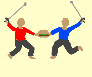 300x250 Two People Fighting Over A Hamburger