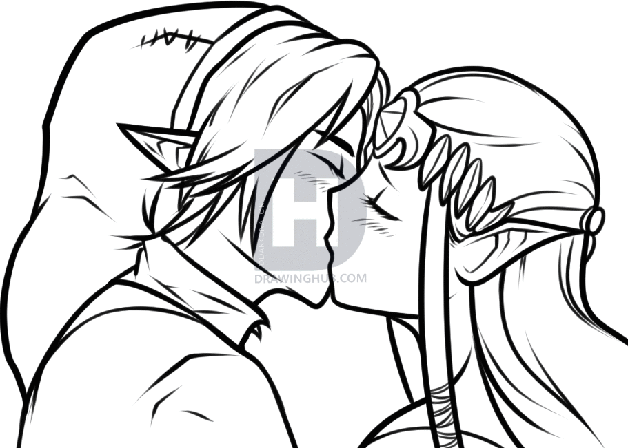 911x651 How To Draw Link And Zelda Kissing, Step