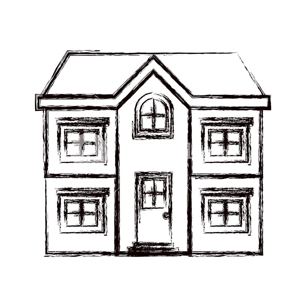 1000x1000 Monochrome Blurred Silhouette Facade House Of Two Floors Vector