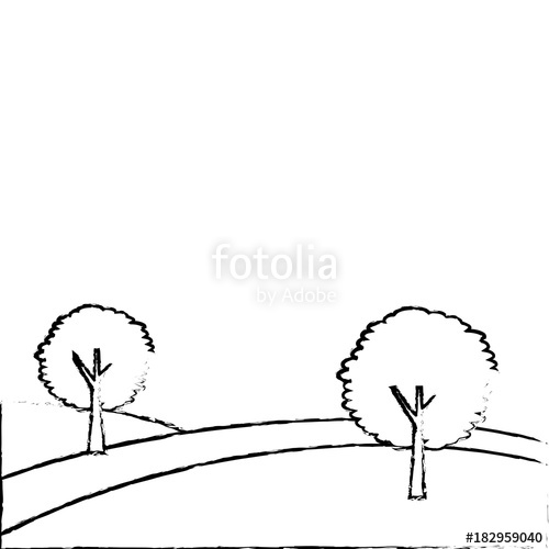 500x500 Landscape With Two Trees On The Hill Vector Illustration Stock