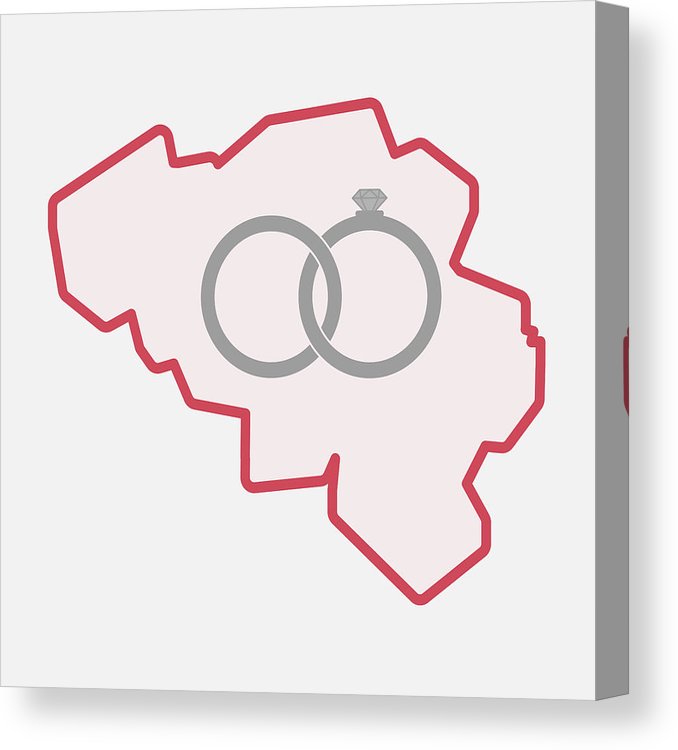 678x750 Isolated Belgium Map With Two Bonded Wedding Rings Canvas Print