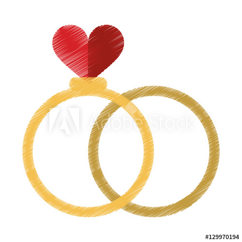 500x500 Drawing Two Romance Rings Love Heart Wedding Symbol Vector