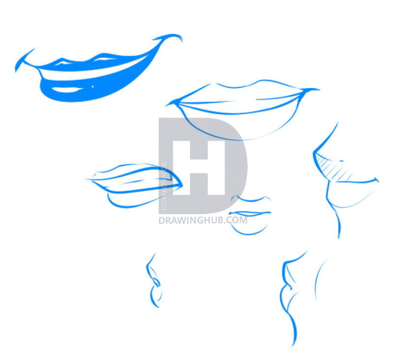 835x720 How To Draw Anime Lips, Step