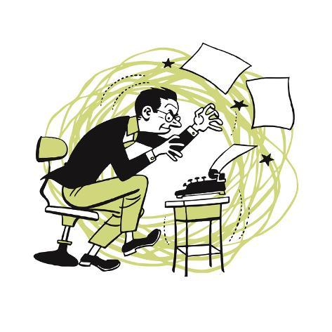 473x473 Man Furiously Typing On Typewriter With Papers Flying Posters