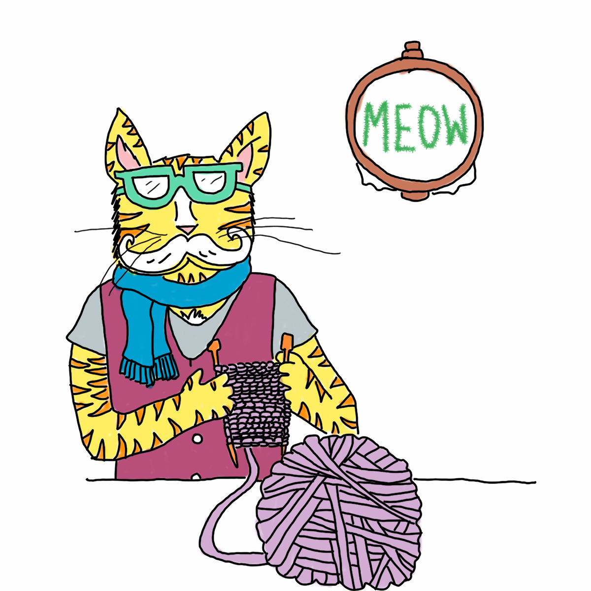 1200x1200 Cat Drawing Art Cute Cartoon Comics Doodle Typewriter Bulldog