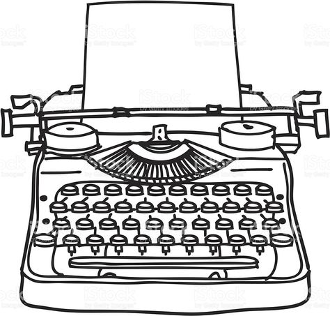 474x453 A Black And White Ink Line Drawing Of A Typewriter An Easy