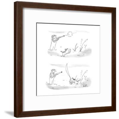 400x400 Two Panel Drawing Hunter Shoots Into The Air Dog Bounds Away