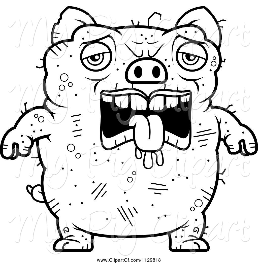 1024x1044 Swine Clipart Of Cartoon Outlined Depressed Ugly Pig