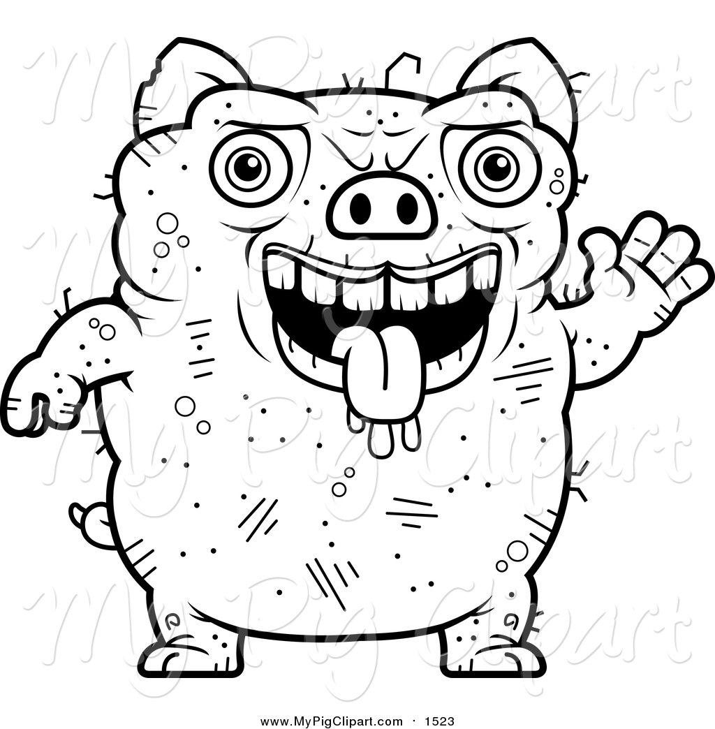 1024x1044 Swine Clipart Of A Lineart Waving Ugly Pig