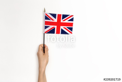 500x334 Person Holding The Uk Flag On A White Background Stock Photo