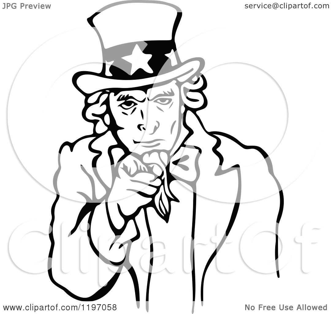 1080x1024 Clipart Of A Black And White Uncle Sam Pointing Outwards