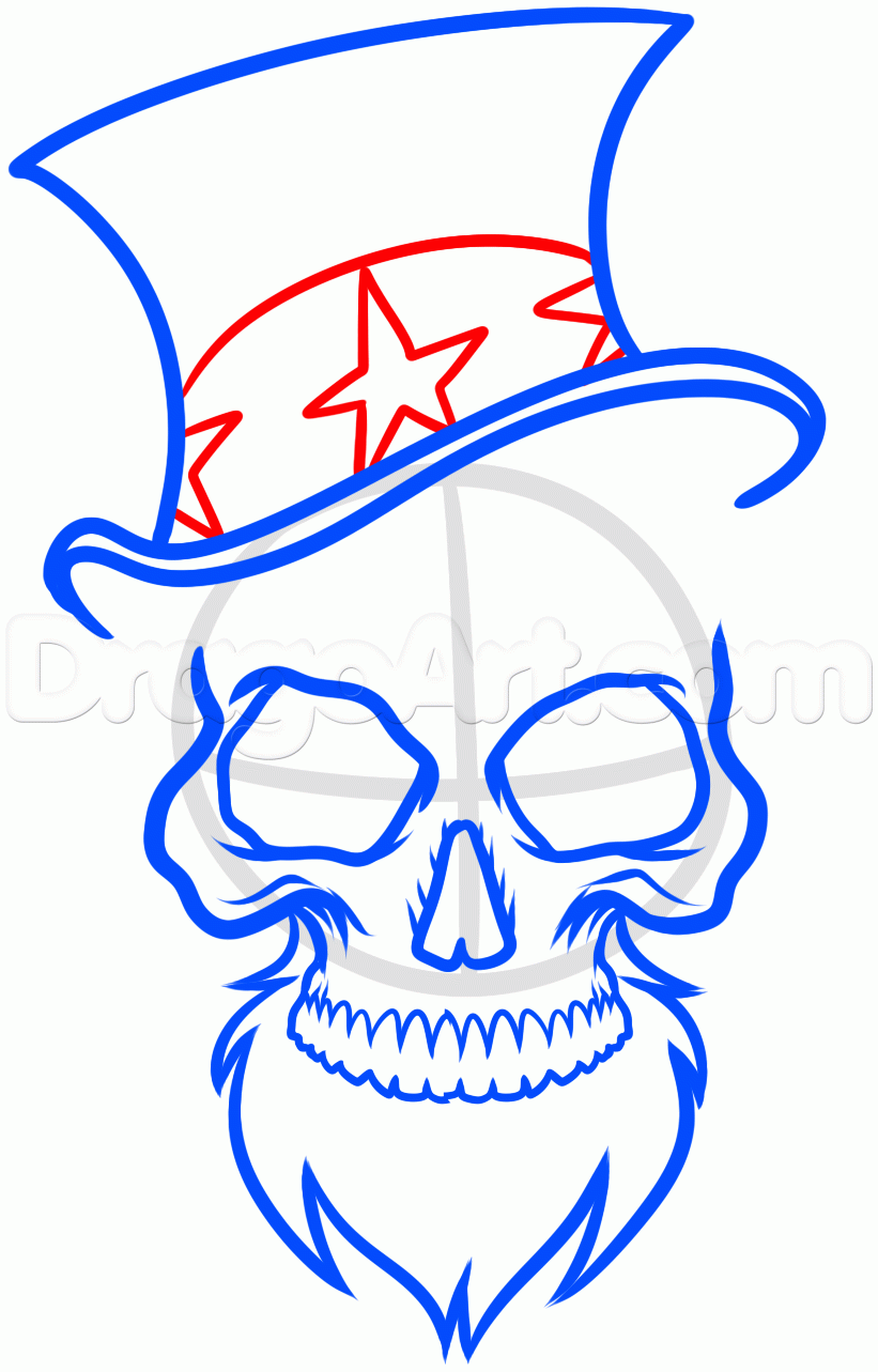 821x1283 How To Draw Uncle Sam Skull, Step