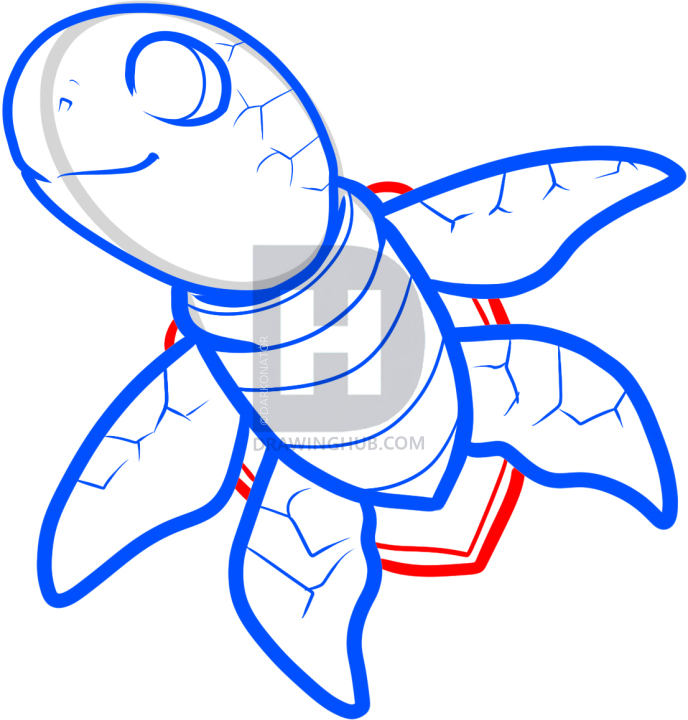 688x720 How To Draw A Sea Turtle, Cartoon Sea Turtle, Step