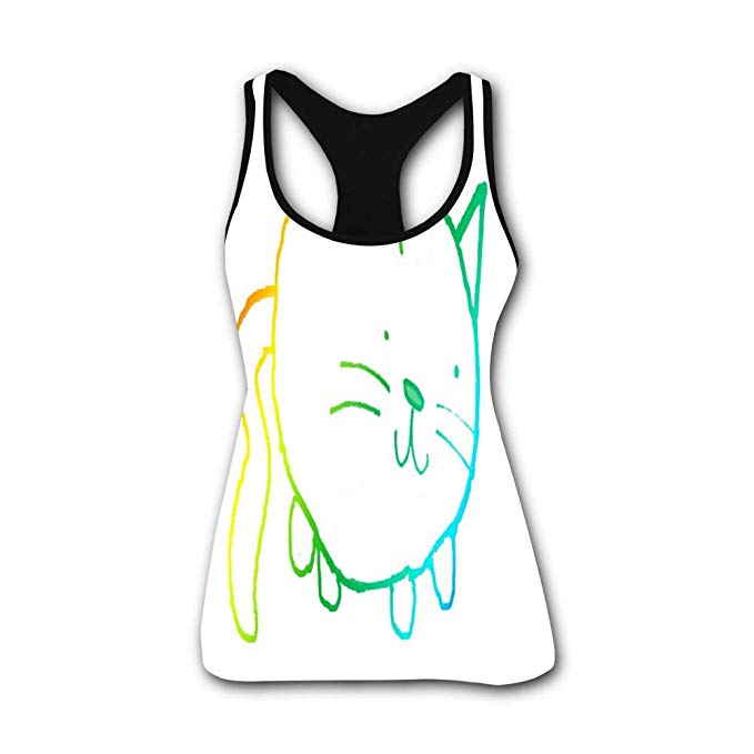 679x679 Colorful Gradient Line Cute Cat Stretch Casual Tank Tops