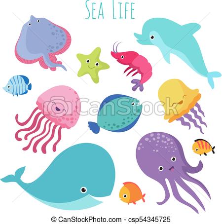 450x454 Cute Baby Sea Fishes Vector Cartoon Underwater Animals Collection