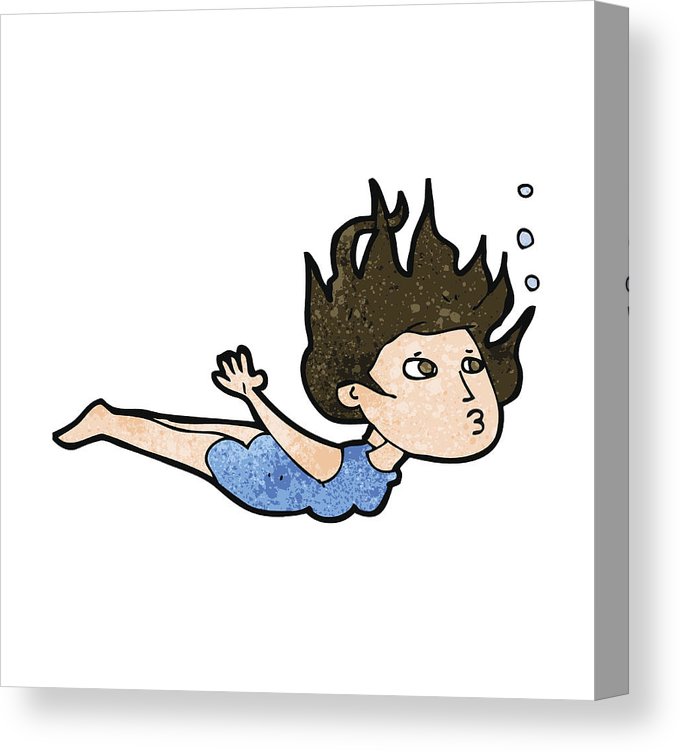 680x752 Cartoon Woman Swimming Underwater Canvas Print Canvas Art